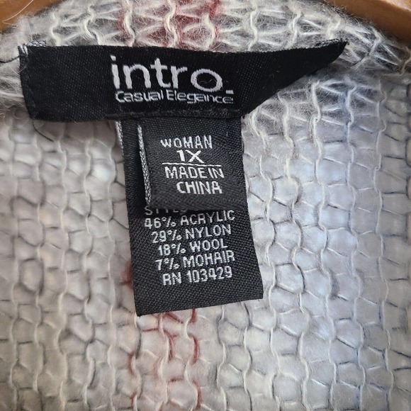 intro Casual Elegance Wool Mohair Open Front Loose Knit Cardigan Plus Size 1X - Picture 3 of 9